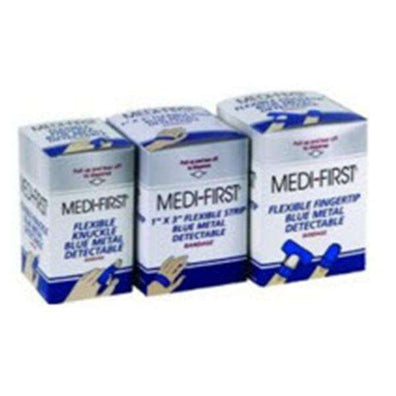 Bandage Metal Detectable Fabric Medi-First 1x3" Flexible Blue LF 100/Bx - Surgical Supplies NY